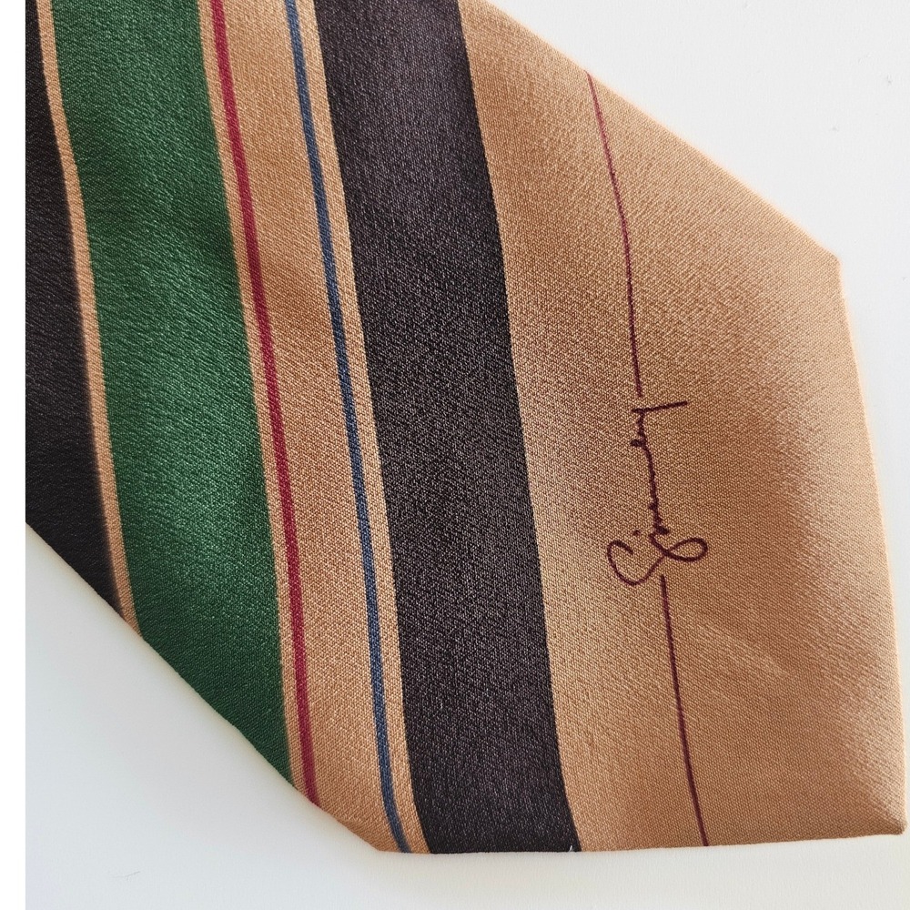 Givenchy VTG 100% Silk Striped Extra Maximalist Glamuratti Green Tie
